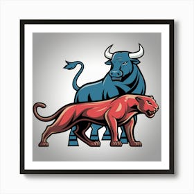 Bull And Panther Art Print