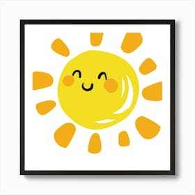 Sun Illustration, Cartoon Sunlight, Cartoon Sun Smiley, Cartoon Art Print