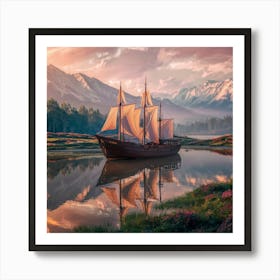 Sailboat At Sunrise Art Print