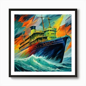 Ship In Storm Oil Painting Effect Art Print