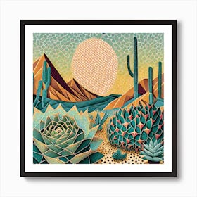 Firefly Beautiful Modern Abstract Succulent Landscape And Desert Flowers With A Cinematic Mountain V Art Print