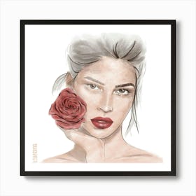 Rose Woman Watercolor illustration Art Print