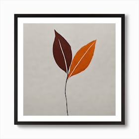 A minimal Illustration of Two leaves, pleasing home & office decor, Earthly tones on a solid background, 1250 Art Print