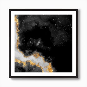 100 Nebulas in Space with Stars Abstract in Black and Gold n.111 Art Print