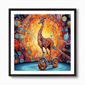 Giraffe On A Scooter Art Print