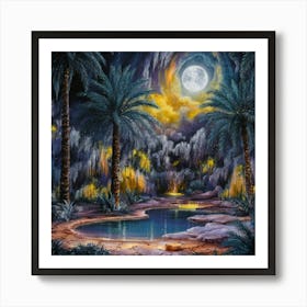 A night in the desert in the middle of a moonlit oasis 7 Art Print
