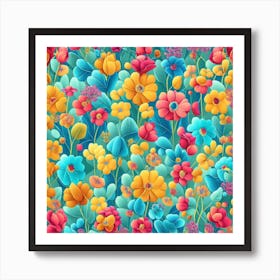 Colorful Flowers Seamless Pattern Art Print