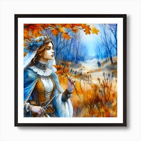 A Beautiful Princess Inthe Autumn Woods Art Print