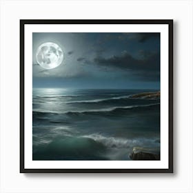 Full Moon Over The Ocean Art Print