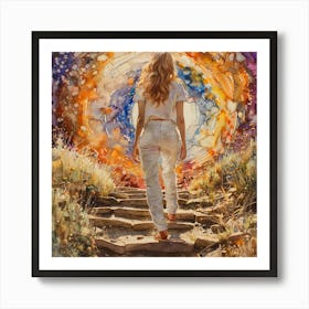 Woman Walking Down Stairs Art Print