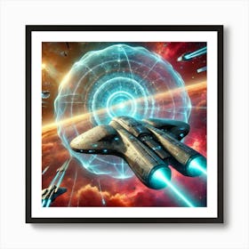 A Futuristic Sci Fi Scene Horizon Carrier Fighter Shield Generators Art Print