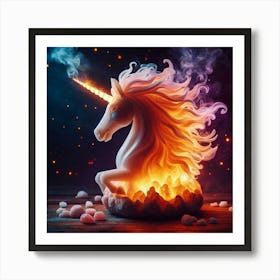 A Unicorn Salt Lamp With Flames And Smoke Swirling 4 Art Print