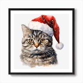 Christmas Cat In Santa Hat Art Print