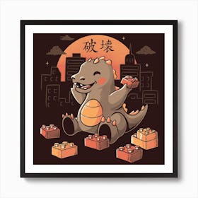 Baby Monster Japanese Vintage Destroying City Square Art Print