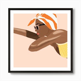 Beach Vibes, Women with Headband, Retro Art Print