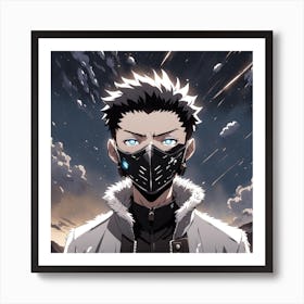 White Jacket Anime boy Art Print