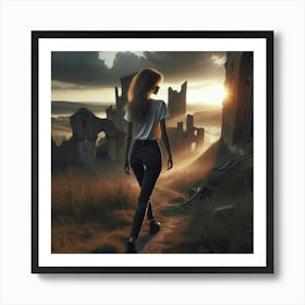 Walking Among Castle Ruins Art Print