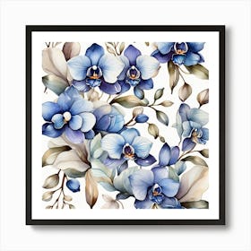 Pattern with blue Orchid flowers 1 Art Print