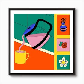 Pink Coffee Square Art Print