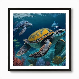 IJBNHD Adults' Sea Turtle Diamond Painting Kits-5D Adults' Sea Turtle Diamond Art Kits,DIY Adult Sea Turtle Gem Art Kits for Presents and Wall Décor in Homes Art Print