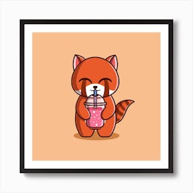 Cute Red Panda Drinking Smoothie Art Print