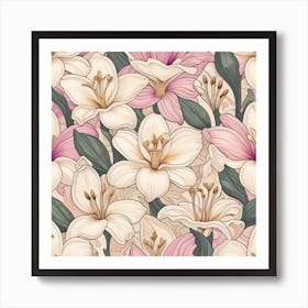 Seamless Pattern With Lilies Art Print