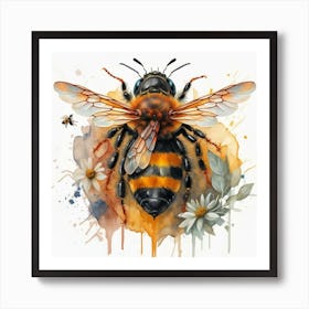 Bee Painting, Buzzing Bees in Watercolor Insects Art Print