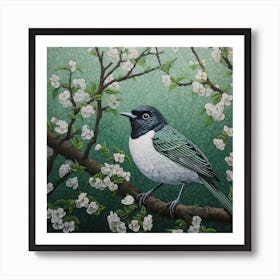 Ohara Koson Inspired Bird Painting European Robin 3 Square Art Print