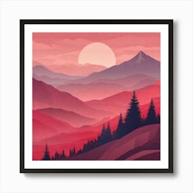 Misty mountains background in red tone 40 Art Print