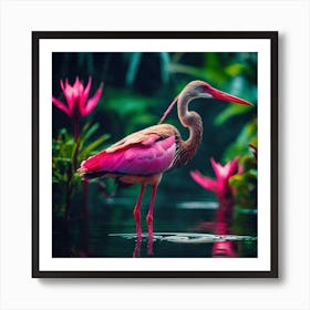 Jungle Colours, Pink and Red Wading Bird Art Print