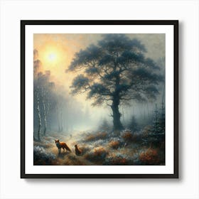 Foxes In The Forest 1 Art Print