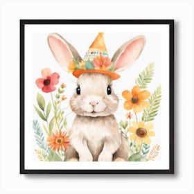 Floral Baby Rabbit Nursery Illustration (18) Art Print