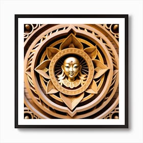 Golden Serenity: Celestial Lotus Geometry in Chinese Elegance Art Print
