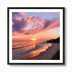 In A Quaint Coastal Town The Sunset Transforms The Sky Into A Pastel Dreamscape Art Print