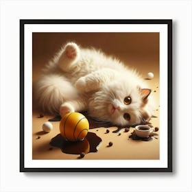 Cat Playing With A Ball Art Print