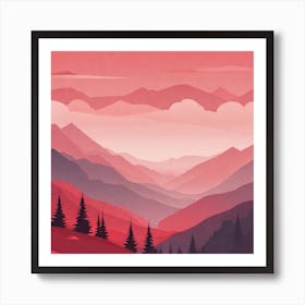 Misty mountains background in red tone 9 Art Print