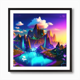 Landscape With Mountains And Water Art Print