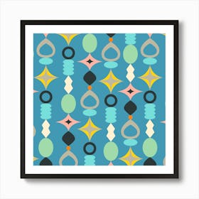 SUNCATCHERS Palm Springs Mid-Century Modern Style in Retro Multi-Colours on Blue Art Print