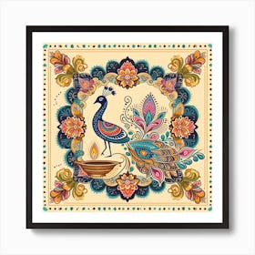 A Rangoli Featuring Traditional Motifs Like Peacocks, Diyas, Or Paisley Patterns Art Print