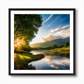 Sunrise Over A Lake Art Print