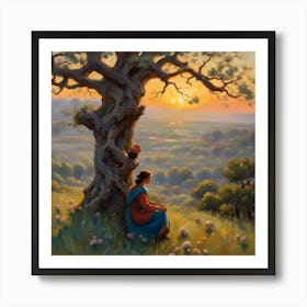 Lady by The Tree Art Print