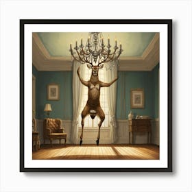 Deer In A Chandelier 3 Art Print