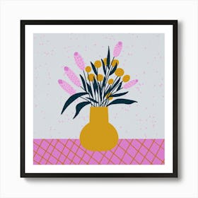 Abstract Flower Vase pink and yellow Art Print