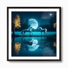 Unicorns In The Moonlight Art Print