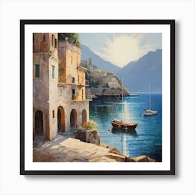 Majestic Murmurs: Watercolour Hues of Positano's Grandeur Art Print