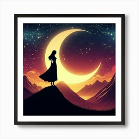 Crescent and a Woman's Silhouette Art Print