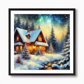 Christmas Cabin In The Woods Art Print