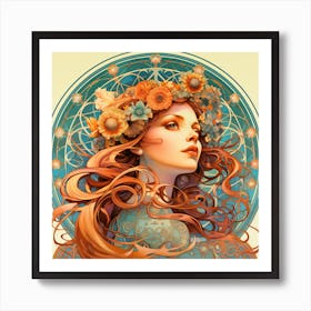 Girl With Flowers In Her Hair Art Print