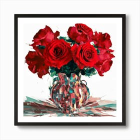 Red Roses In A Vase 2 Art Print