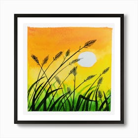 Watercolor Summer Meadow Near The Sunset Art Print